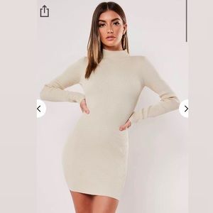 Missguided Sand Rib High Neck Knitted Dress